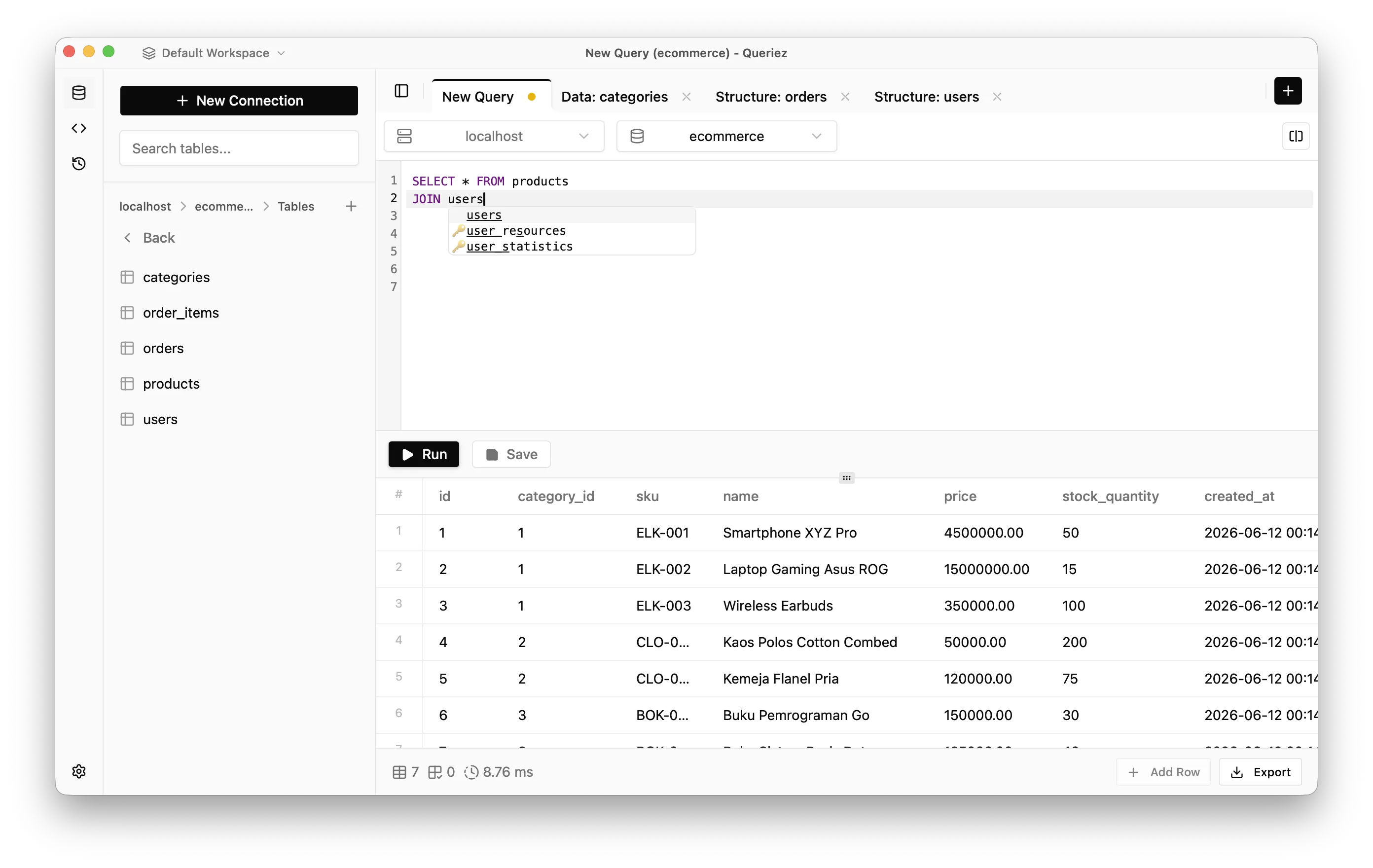 Queriez Application Interface Preview